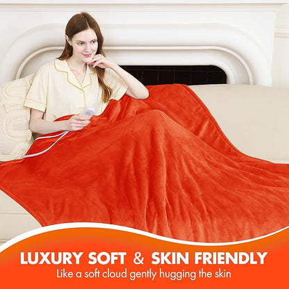 Heated Blanket Full 72" x 84" - Ultra Soft Flannel Heating Blanket with 6 Heating Levels & 10 Hours Adjustable Timer, Fast Heating and Electric Lap Blanket for Office (Orange)