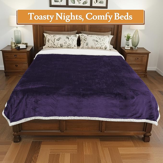 Electric Heated Blanket Flannel & Sherpa 50"x60" Throw Size - 4 Heat Levels, 10H Auto Shut Off, Fast Heating, Cozy and Comfortable, Warm Gifts, Machine Washable - Purple