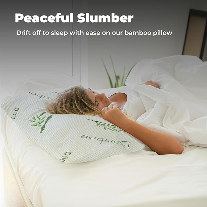 OMEO 2 Pack King Size Rayon Derived from Bamboo Pillow for Sleeping Shredded Memory Foam Bed Pillows for Side, Back and Stomach Sleepers, Soft, Cooling, Adjustable and Washable Cover 20" x 36"