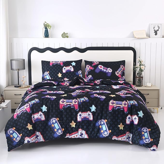 SDIII Vibrant Colors Gamer Comforter Set Queen 3 Pieces, Soft Microfiber Gamer Comforter Sets for Boys and Girls, Lightweight Gaming Bedding Set Queen