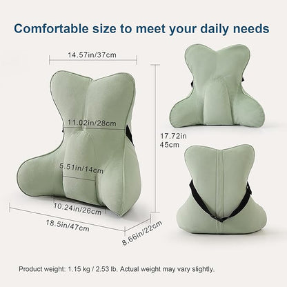 Ergonomic Lumbar Support Pillow – Multi-Functional Back Cushion with Firm Support for Reading, Working & Driving,Celadon Green