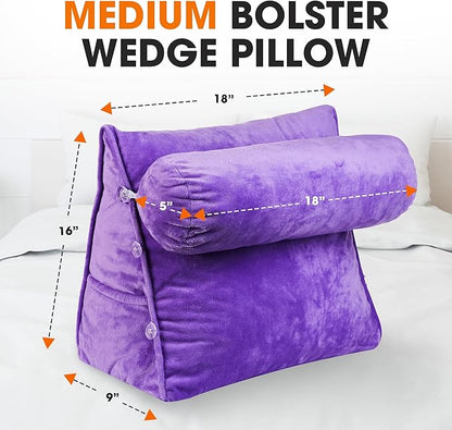 Cheer Collection Reading Wedge Pillow – TV Pillow with Adjustable Bolster Pillow, Memory Foam Back Support for Couch & Bed, Pillow Chair for Bed, Reading Pillows for Adults & Kids, Purple