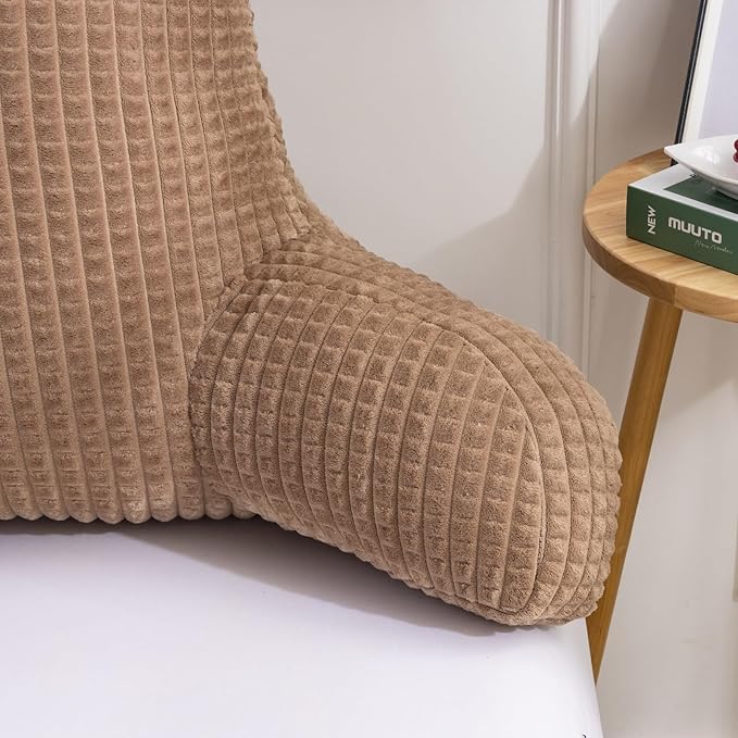 A Nice Night Reading Pillow Bed Wedge Large Adult Children Backrest with Arms Back Support for Sitting Up in Bed/Couch for Lounging Bedrest,Waffle Stereoscopic Design,Khaki