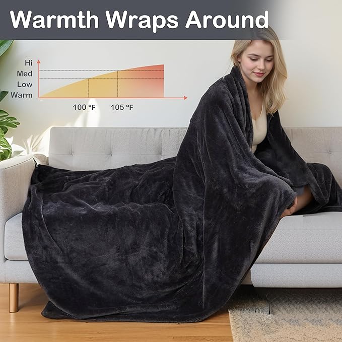 Electric Heated Blanket Full Size 72"x84", Fast Heating Blanket, Soft Cozy for Bed, 10 Hours Auto Off & 4 Heating Levels, Heater Blankets, Machine Washable, Warm Gifts for Grandma -Black