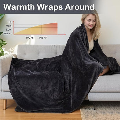 Electric Heated Blanket Full Size 72"x84", Fast Heating Blanket, Soft Cozy for Bed, 10 Hours Auto Off & 4 Heating Levels, Heater Blankets, Machine Washable, Warm Gifts for Grandma -Black