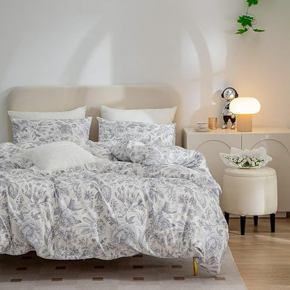 Duvet Cover Queen Flower, 100% Brushed Microfiber Chic Floral Bedding Set Queen 3 Pieces Queen Duvet Cover for All Seasons, 1 Duvet Cover and 2 Pillowcases with Zipper Closure