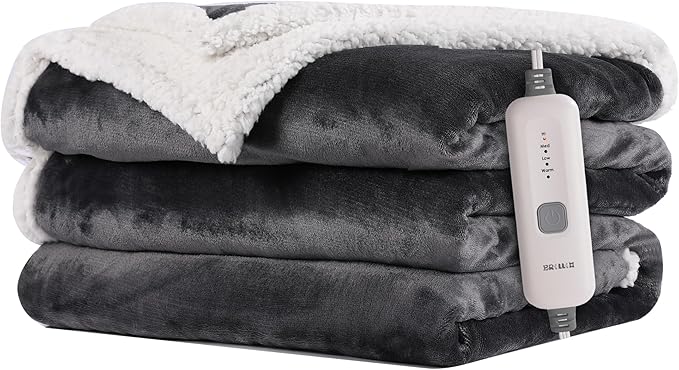 Electric Heated Blanket Full Size 72"x84", Flannel Faric & Sherpa - 4 Heat Levels 10H Auto Shut Off Fast Heating Cozy and Comfortable Warm Gifts, Machine Washable - Dark Gray