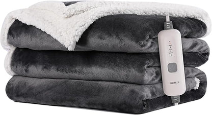 Electric Heated Blanket Flannel & Sherpa 50"x60" Throw Size - 4 Heat Levels, 10H Auto Shut Off, Fast Heating, Cozy and Comfortable, Warm Gifts, Machine Washable - Dark Gray