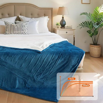 Electric Heated Blanket Queen Size - 84"x90", Soft Flannel Heating Blanket, 10 Heating Levels, 1-12 H Auto Shut Off, Dual Controllers, Breathable Warm and Washable for Bed, Lake Blue
