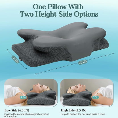 Cervical Neck Pillow for Sleeping,Memory Foam Pillows for Neck Pain Relief,Ergonomic Neck Support Contour Pillow for Side Back Stomach Sleepers,Orthopedic Breathable Pillowcase(Dark Grey)