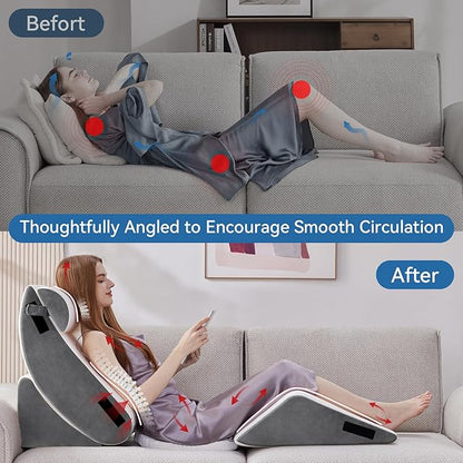 Wedge Pillow Set for After Surgery, 5 PCS Bed Wedge Pillow for Sleeping with Seat, Memory Foam Orthopedic Back Pillow for Pain Relief and Acid Reflux, Adjustable Post Surgery Pillow Grey