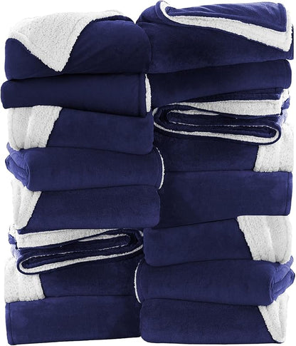 IR Imperial Rooms Navy Sherpa Fleece Throw Blanket for Bed - Wholesale Bulk Pack of 16 Sherpa Blankets - Soft Fluffy Throw Blankets for Hotels, Guest Bedroom, 50x60 Inches