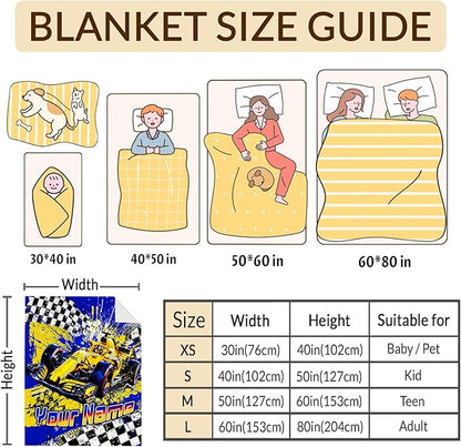 Blanket for Boys, Personalized Racing Car Throw Blanket Gifts for Kids Boys Age 6-8, 40"x50" Cute Custom Flannel Blankets Gift for Son Cars Lovers Lightweight Throws for Couch Sofa Bed Decor