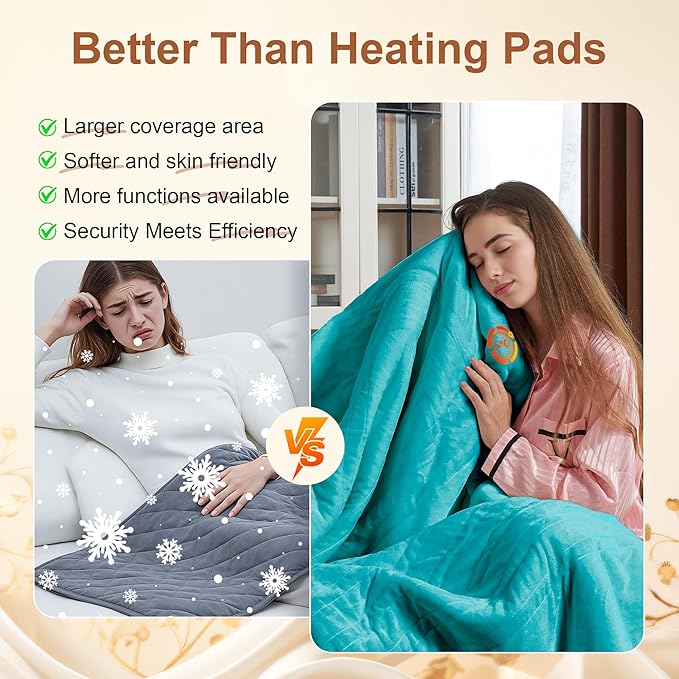 Electric Blanket Heated Full Size, Ultra-Soft 84" x 72" Heating Blankets, Fast, Even & Efficient Heating, 1-12 Hours Auto-Off and 6 Heatin Settings, UL Listed for Safety, Warm Gift for Grandma