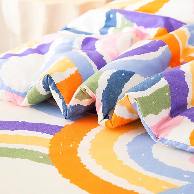 SDIII 4 Piece Rainbow Toddler Bedding Set, Soft Microfiber Toddler Bed Princess Bedding Set with Comforter, Fitted Sheet, Flat Sheet and Pillowcase
