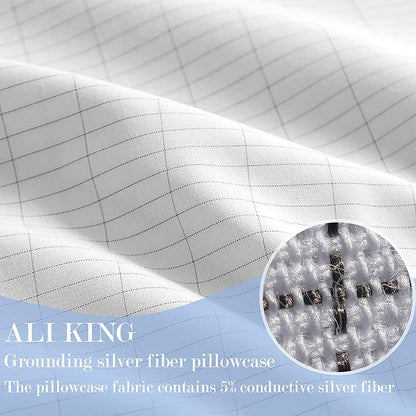 Ali King Grounding Pillowcase, 5% Conductive Silver + 95% Soft Cotton King Size Earth Grounding Pillow Cases with Grounding Cord for Improve Sleep (White, King (20x36inches))