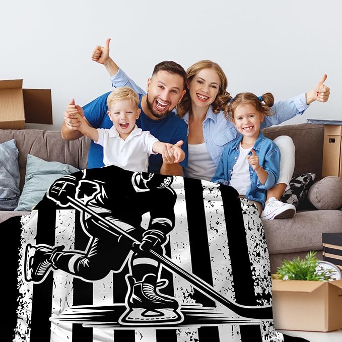 Boys Blanket Hockey Stuff Gifts Ideas for Kids Teens 8-12, 60x50 Inches Plush Comfy Soft Sports Throws for Couch Bed Home Decorations