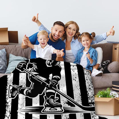 Boys Blanket Hockey Stuff Gifts Ideas for Kids Teens 8-12, 60x50 Inches Plush Comfy Soft Sports Throws for Couch Bed Home Decorations