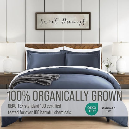 Bella Coterie Luxury Bamboo Viscose King Size Duvet Cover Set | 100% Organically Grown | Corner Ties | Ultra Soft | Cooling | Two Pillow Shams | 106 x 94 | No Insert [Slate Blue]