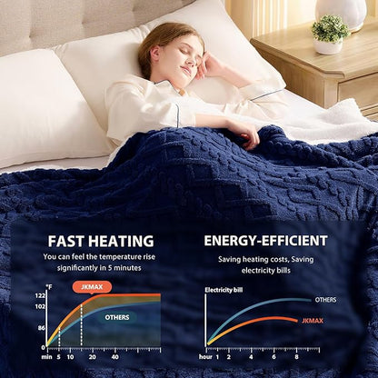 Heated Electric Blanket Queen Size-84"x90" Heating Blanket with 10 Heating Levels & 5 Time Settings Over-Heat Protection，Winter Warmer for Adults with ETL Certification（Navy Blue）