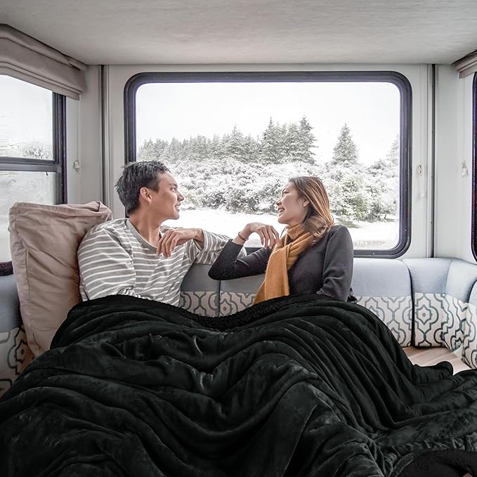 Utopia Bedding Sherpa Blanket Twin Size (Black, 90x66 Inches) - Soft Lightweight Plush Fleece Reversible Blanket for Bed, Sofa, Couch, Camping and Travel