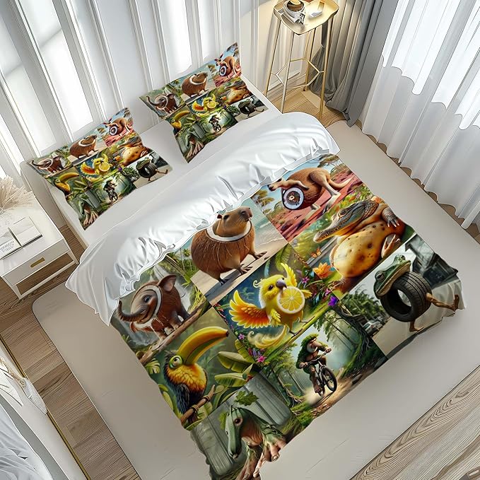 Funny Fusion Animals Bedding Set,Fusion Animals Duvet Cover Twin Full Queen King Set for Kids Boys Bed Decor Gifts (Color 11,Twin (68" x 90"))