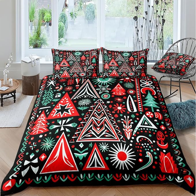 Christmas Duvet Cover Bedding Sets King Size for Kids Girls Teens, Christmas Petal Country Bedding Décor, 1 Duvet Cover and 2 Pillow Shams - 90x90 inches