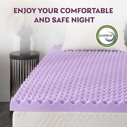 2 Inch Egg Crate Twin XL Memory Foam Mattress Topper, Cooling Gel Infused Foam Mattress Topper for Pressure Relief, CertiPUR-US Certified Twin XL Bed Topper, Purple, 38"×80"