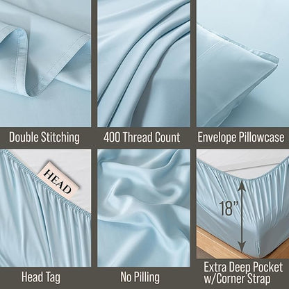 Bella Coterie 6 Piece Luxury Bamboo Viscose King Size Sheet Set | 100% Organically Grown | Cooling for Hot Sleepers | 18" Deep Pocket | Soft & Hypoallergenic | 4 Pillowcases [Coastal Blue]