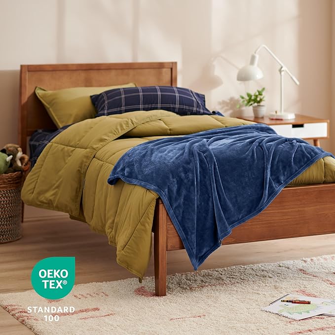 Bare Home Fleece Blanket - Kid Size - Ultra-Soft Lightweight for Bed, Sofa, and Couch - Luxury Microplush - Cozy Warm Blanket (Kid, Dark Blue)