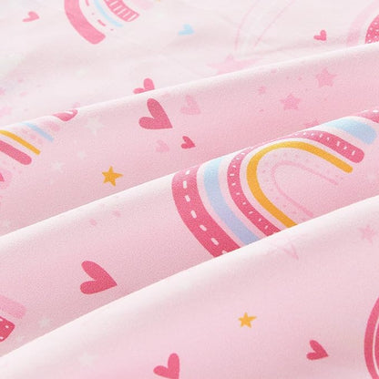 Mooreeke Bed in a Bag for Kids Girls Teens, 6 Pieces Twin Size Comforter Bed Set with Shams, Sheet Set and Decorative Toy Pillow, Rainbow Pink Super Soft Microfiber Kids Comforter Bedding Set