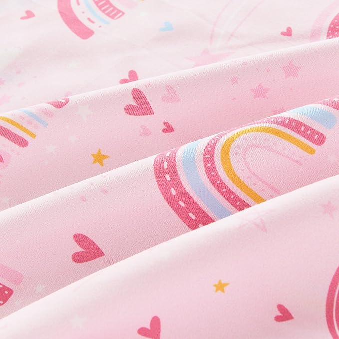 Mooreeke Bed in a Bag for Kids Girls Teens, 8 Pieces Full Size Comforter Bed Set with Shams, Sheet Set and Decorative Toy Pillow, Rainbow Pink Super Soft Microfiber Kids Comforter Bedding Set