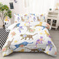 Cat Comforter Set Twin Size, Colorful Cat with Flowers Duvet Set, White Comforter with Moon and Star Pattern, Gift for Bedroom Decor