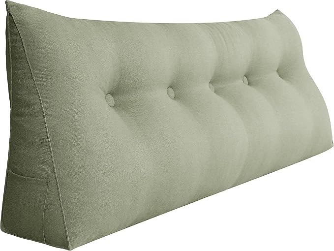 Wedge Headboard Pillow Dorm Room Reading Pillow Back Support for Sitting Up in Bed Bolster Lumbar Cushion Body Positioning Bedrest Cotton Linen 59in Grass Green Queen