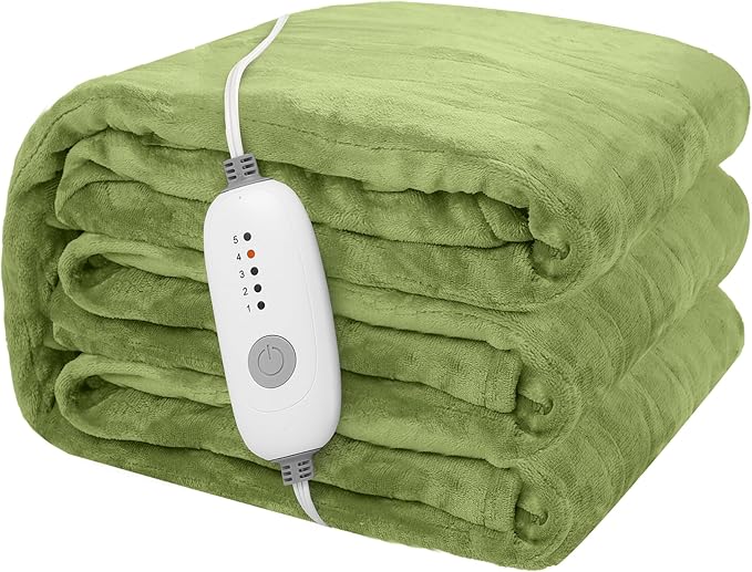 Electric Heated Blanket 72"x84" Full Size Microplush Cover Blanket, 5 Heat Settings & 10 Hours Auto Off, Cozy & Warm for All Night, Machine Washable, Light Grass Green