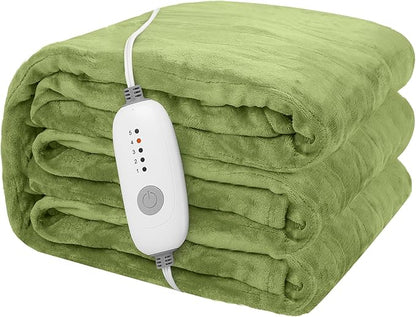 Electric Heated Blanket 72"x84" Full Size Microplush Cover Blanket, 5 Heat Settings & 10 Hours Auto Off, Cozy & Warm for All Night, Machine Washable, Light Grass Green