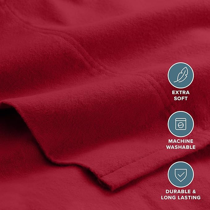 Bare Home Flannel Sheet Set 100% Cotton, Velvety Soft Heavyweight - Double Brushed Flannel - Deep Pocket (Split King, Red)