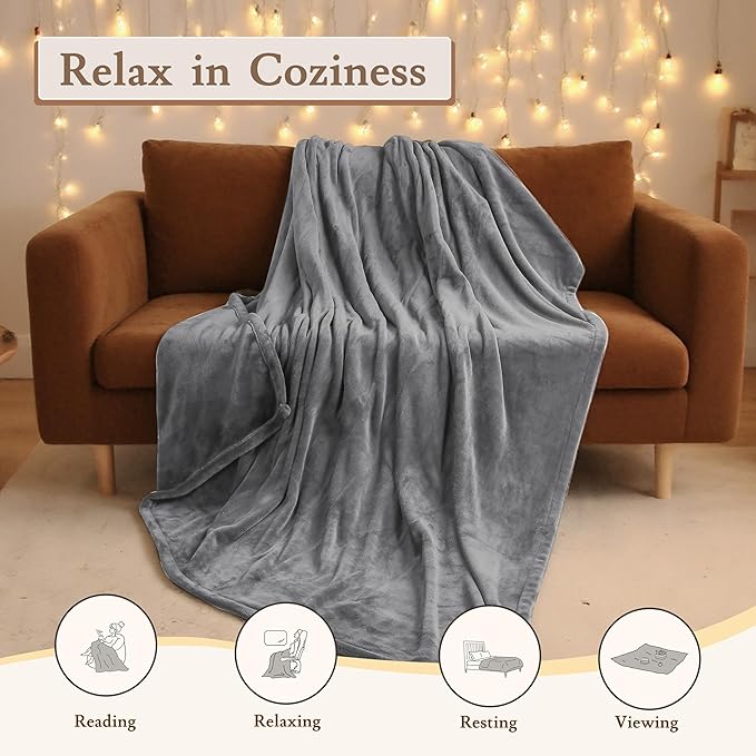 Electric Heated Blanket 72"x84" Full Size - 4 Heat Levels, 10H Auto Shut Off, Ultra-Soft Flannel Fleece Heated Blanket with Overheat Protection, Fast Heating, Machine Washable - Light Grey