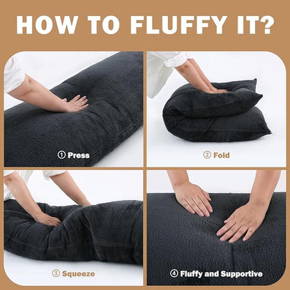 DOWNCOOL Large Body Pillow Insert with Faux Fur Cover - Fluffy Long Bed Pillow for Sleeping - Breathable Full Body Pillow for Adults - 20x54 inch (Grey, with Cover)