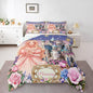 Pretty Princess Kids Comforter Set Twin Size,Dreamy Castle Cartoon Fairy Tale Reversible Bedding Set for Teens Bedroom,Colorful Floral Starry Galaxy Quilted Duvet with 1 Pillowcase
