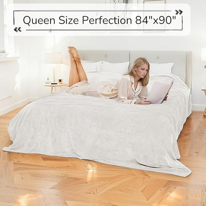 Electric Heated Blanket Queen Size 84"x90" - Dual-Sided with Microplush & Sherpa Fabric, 4 Heat Settings & 10 Hours Auto Off, Dual Controller, Machine Washable - White