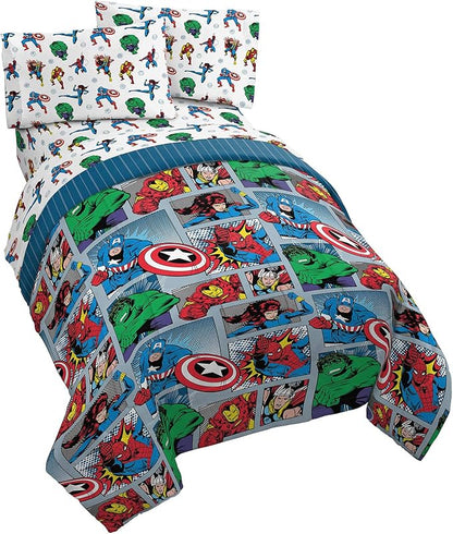 Jay Franco Marvel Avengers Fighting Team 5 Piece Queen Bed Set - Includes Reversible Comforter & Sheet Set Bedding - Super Soft Fade Resistant Microfiber (Official Marvel Product)