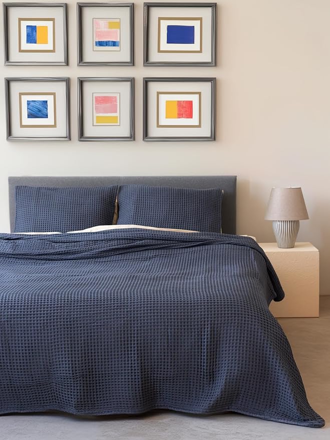 Premium Waffle Blanket Twin Size Anthracite - Luxury, Pure 100% Turkish Cotton, Light and Airy Waffle Weave All-Season Quilt - Decorative Bedspread (Anthracite, Twin 63" x 91" Inch)
