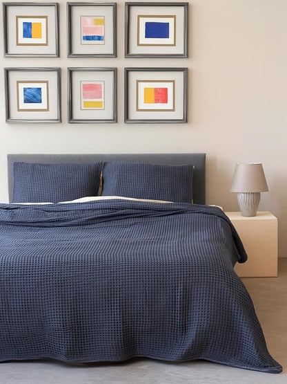 Premium Waffle Blanket Twin Size Anthracite - Luxury, Pure 100% Turkish Cotton, Light and Airy Waffle Weave All-Season Quilt - Decorative Bedspread (Anthracite, Twin 63" x 91" Inch)