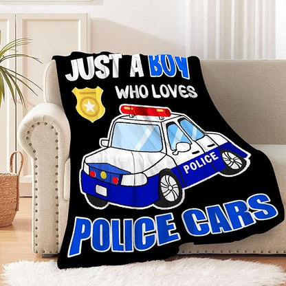 Police Car Blanket for Boys Kids Child Toddler Soft Fleece Police Blanket Just A Boy Who Loves Police Car Throw Blanket for Couch Bed Sofa Decor Birthday Police Gifts 90"x120"-XL