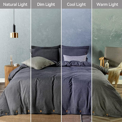 JELLYMONI Cotton Duvet Cover King Size - Black Comforter Cover with Button 100% Washed Cotton 3PCS Breathable Soft Solid Bedding Set Duvet Cover 104×90in & 2 Pillowcases (NO Comforter)