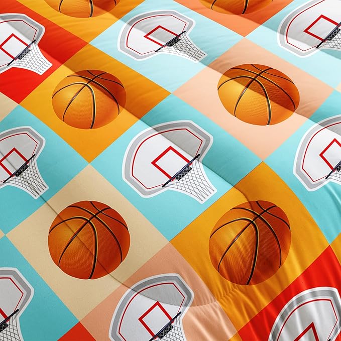Basketball Comforter Kids Bedding King Size,Sports Style Basketball Printing Bedding Set for Teens Boys Bedroom Decor,Ball Sports Games Comforter Set Soft Kids Bedding with 2 Pillowcases.