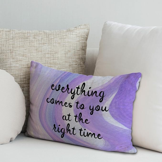 Abstract Purple Inspirational Pillow Covers 12x20, Mindfulness Gifts, Self Motivation Everything Comes to You at The Right Time Decorative Lumbar Pillow Covers for Bedroom Living Room Home