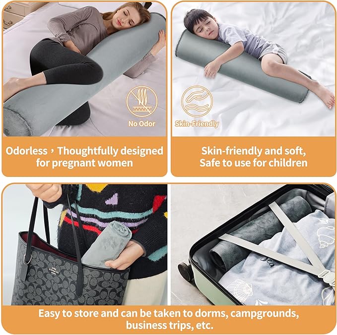 EULANT Inflatable Body Pillow for Adults,Inflatable Travel Body Pillow for Sleep,47inch Long Hug Pillow Bolster Pillow for Sleeping, Back
