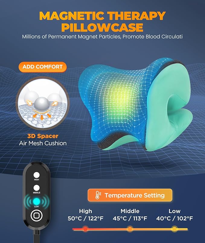 Graphene Magnetic Neck Stretcher for Deeper Pain Relief, Instant Heating Pad Cervical Traction Device Pillow, Neck Cloud for TMJ Tension Muscle Migraine, Christmas Gifts for Women, Mom, Men(Green)